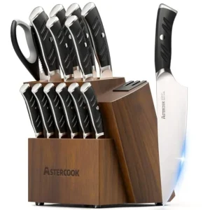 15 Pcs German Stainless Steel Knife Set with Block