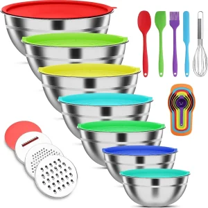 7-Piece Stainless Steel Mixing Bowls Set with Lids & 3 Graters