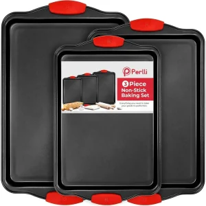 3-PieceNon-Stick Oven-Safe Baking Sheets with Silicone Handles