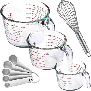 3-Piece Glass Measuring Cup Set with Spoons & Whisk
