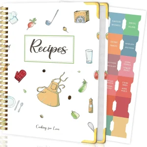 Blank Recipe Book with 175 Pages, Hardcover, Tab Stickers