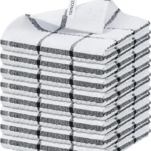 8 Pack Cotton Dish Cloths, 12x12 Inches, Black Plaid