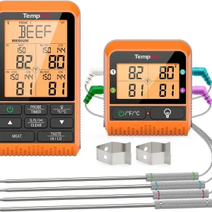 Wireless Meat Thermometer with 4 Probes for Grilling, Smoking, BBQ - Digital Food Temperature Monitor