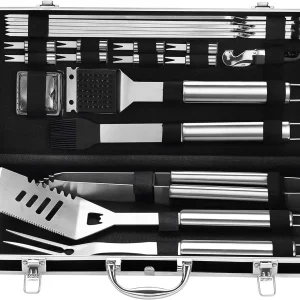 22PCS Stainless Steel BBQ Grill Tools  with  Aluminum Case