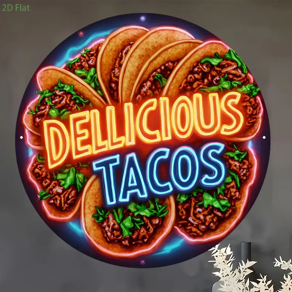 Tasty Taco Flat Round Aluminum Sign 8in