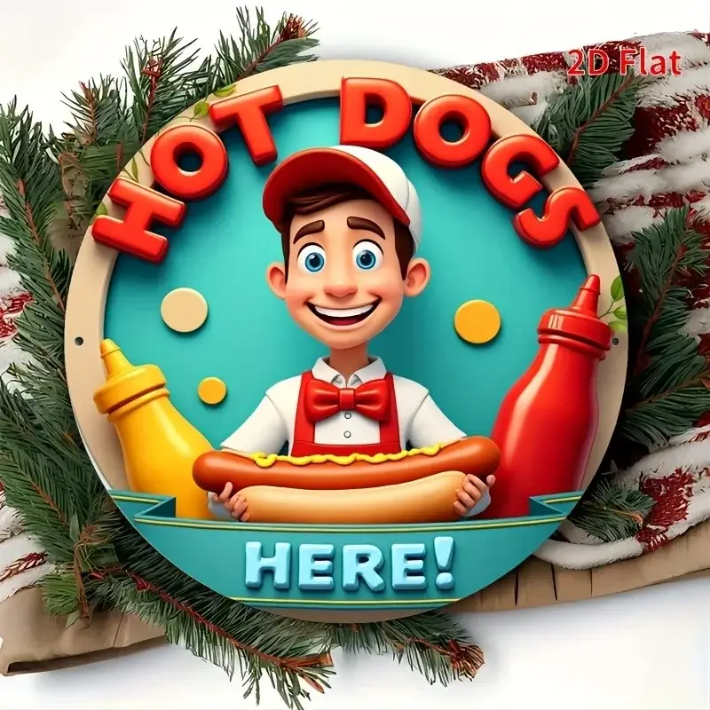 Funny Hot Dogs Here Vintage Metal Sign